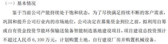 天博太重向明拟利用自筹或自有资金投资节能环保输送装备智能制造基地建设项目 总投资预计不超过6100万(图1)